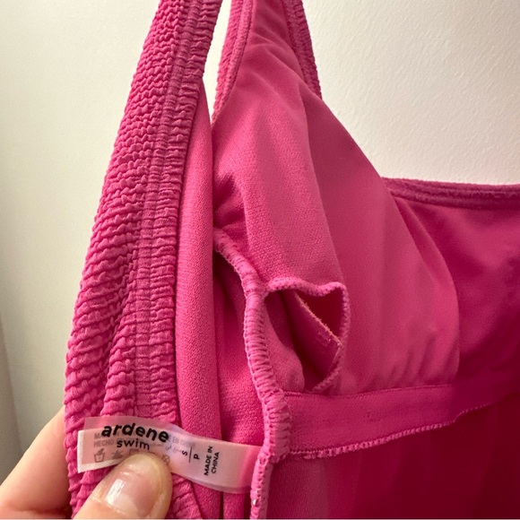 Textured Pink Bikini Cut One Piece Swim Suit - Picture 5 of 7